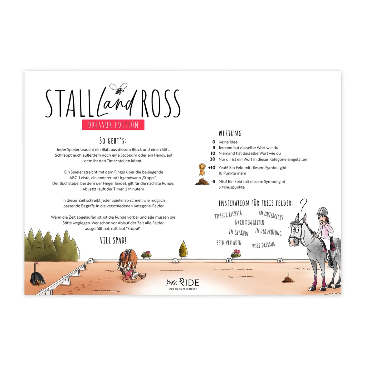 Loesdau Geschenke Für Reiter<mrs. RIDE Spielblock Stall - Land - Ross, Dressur Edition
