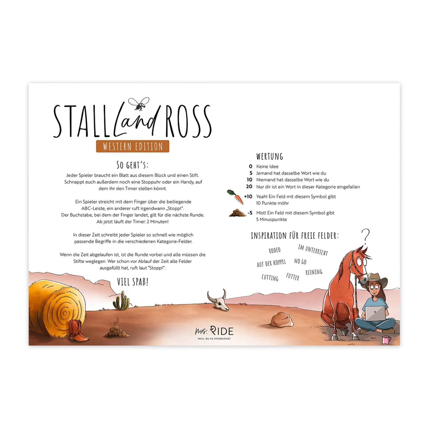 Loesdau Geschenke Für Reiter<mrs. RIDE Spielblock Stall - Land - Ross, Western Edition
